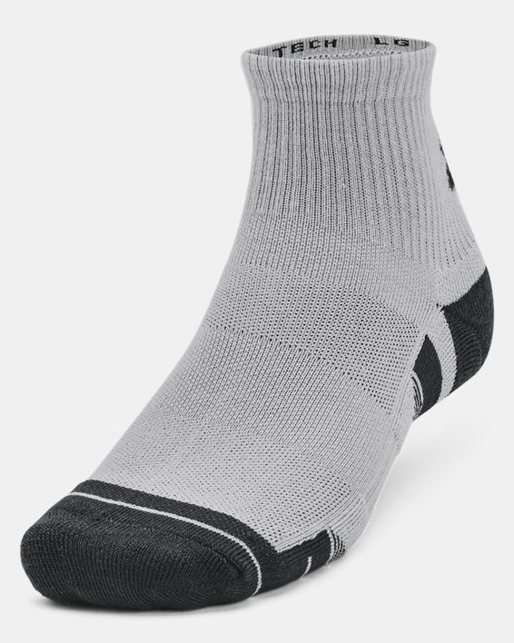 Unisex UA Performance Tech 3-Pack Quarter Socks, Gray, pdpMainDesktop image number 1